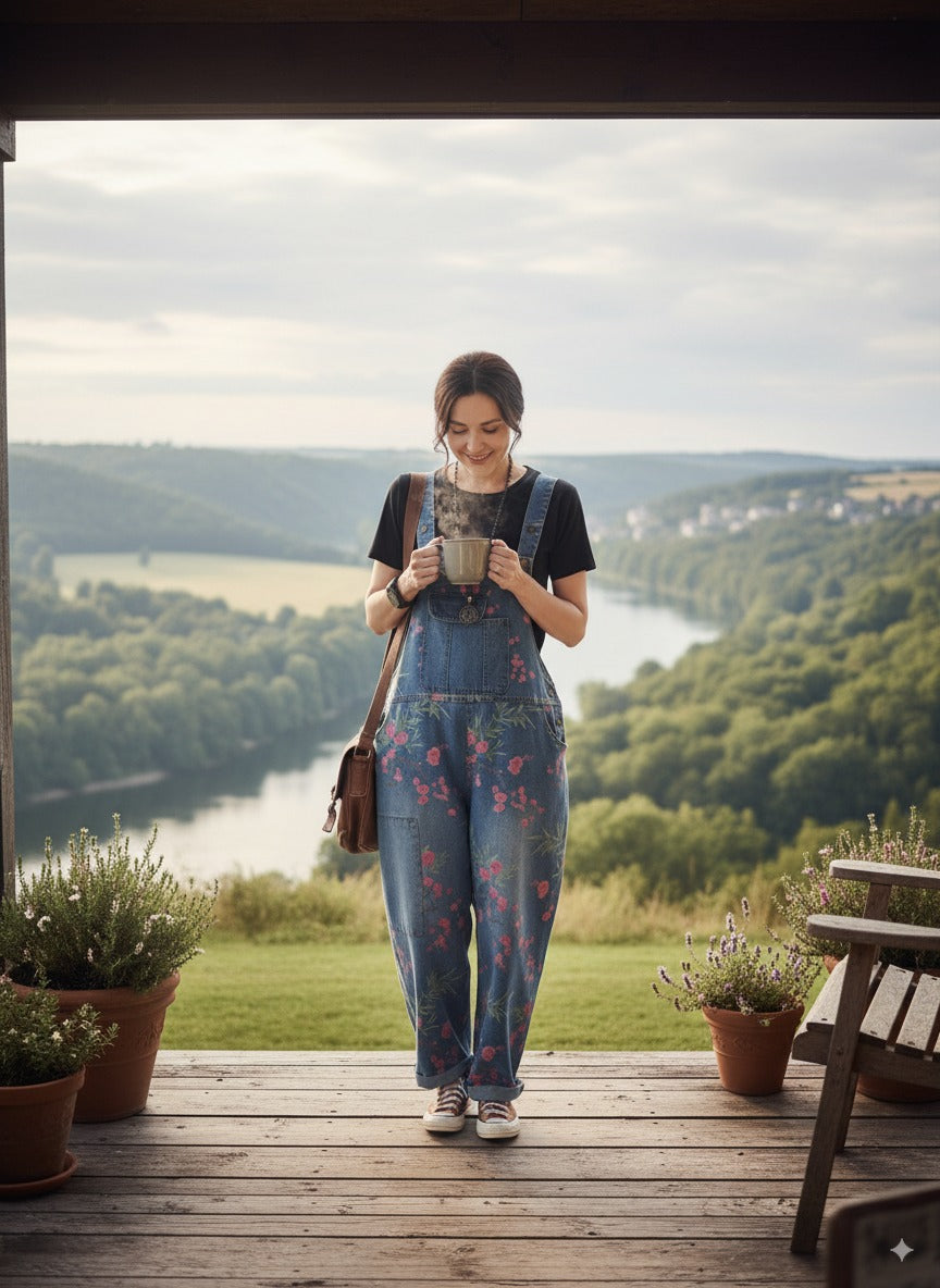 Boho Style Floral Print Denim Overalls for Women | Eva Trends