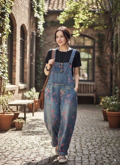 Boho Style Floral Print Denim Overalls for Women | Eva Trends