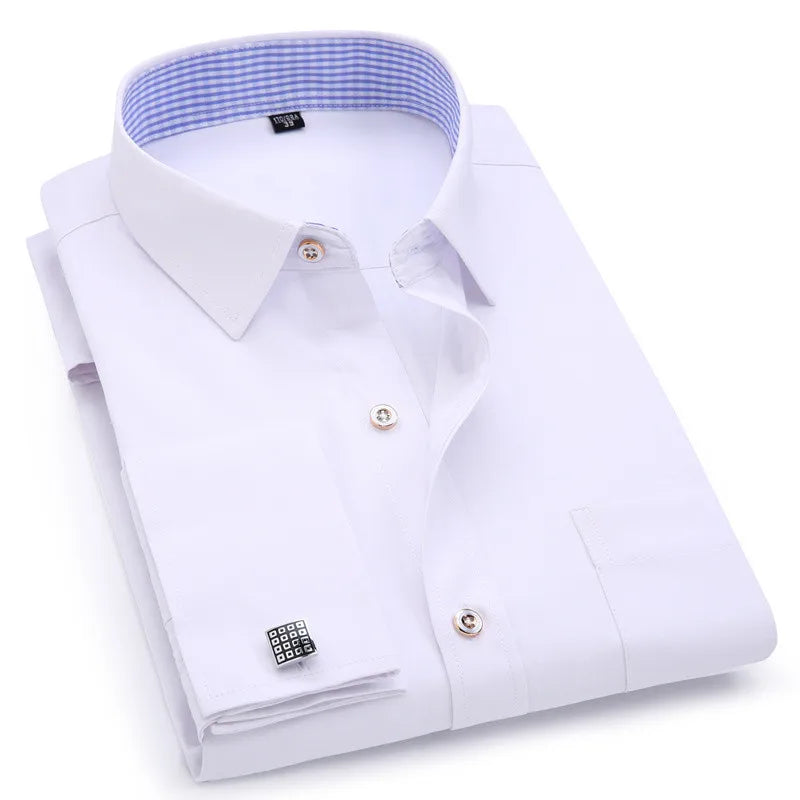 Men's French Cufflinks Dress Shirt Loose Social Long Sleeve Formal Regular Fit French Cuff Luxury Business Formal Tuxedo Shirts