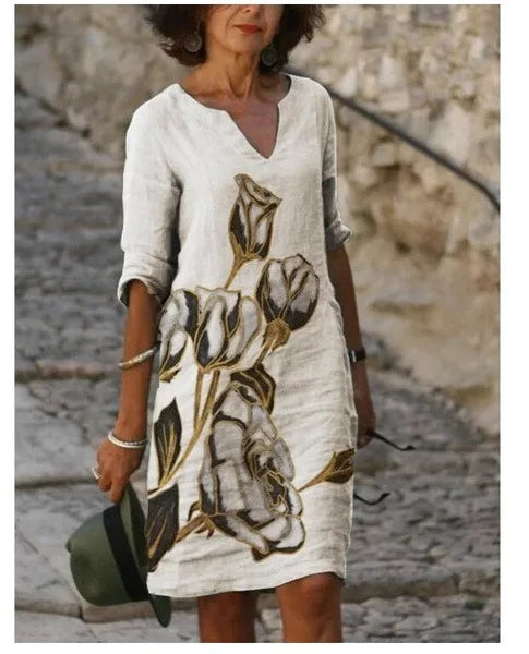 New Spring Women Loose Vintage Ruffles Dress Summer Large Big Printed Boho Casual Party Elegant Dresses