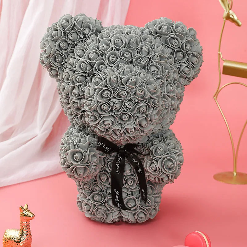 40cm PE Foam Flora San Valentin Artificial Flowers Decor Teddy Rose Bear With Box