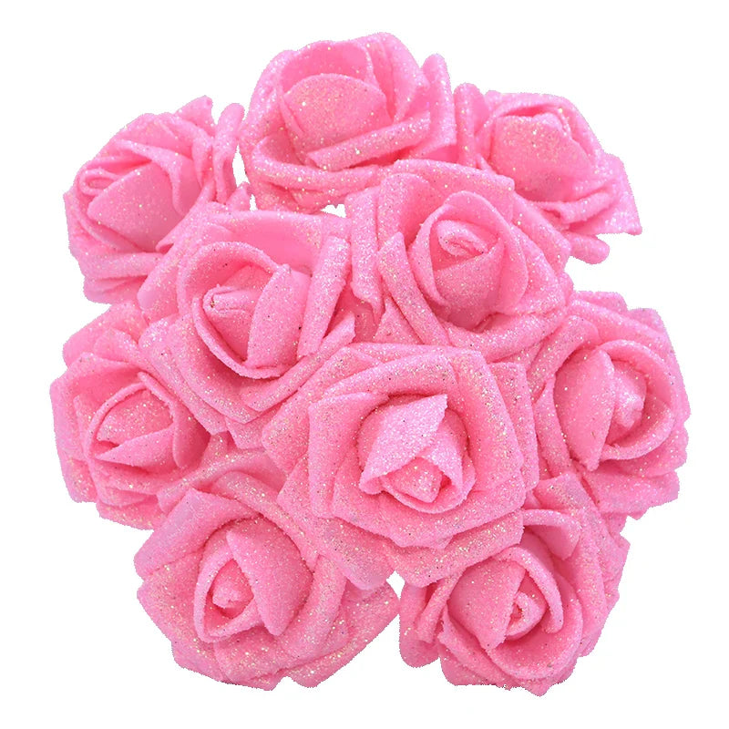 10pcs 6.5cm Glitter Foam Rose Artificial Flower Bridal Bouquet Fake Flower DIY Wreath Craft Christmas Wedding Party Home Decor