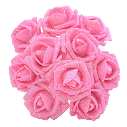 10pcs 6.5cm Glitter Foam Rose Artificial Flower Bridal Bouquet Fake Flower DIY Wreath Craft Christmas Wedding Party Home Decor