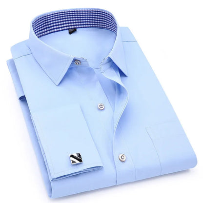 Men's French Cufflinks Dress Shirt Loose Social Long Sleeve Formal Regular Fit French Cuff Luxury Business Formal Tuxedo Shirts