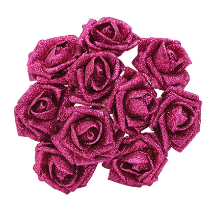10pcs 6.5cm Glitter Foam Rose Artificial Flower Bridal Bouquet Fake Flower DIY Wreath Craft Christmas Wedding Party Home Decor