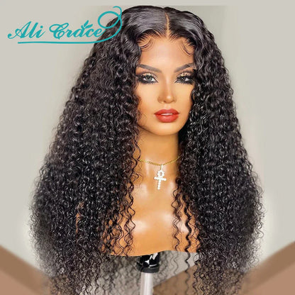 Ali Grace Hair Brazilian Kinky Curly Human Hair Wigs Pre-Plucked 13x4 Lace Frontal Wig Remy Hair Deep Curly 4x4 Lace Closure Wig
