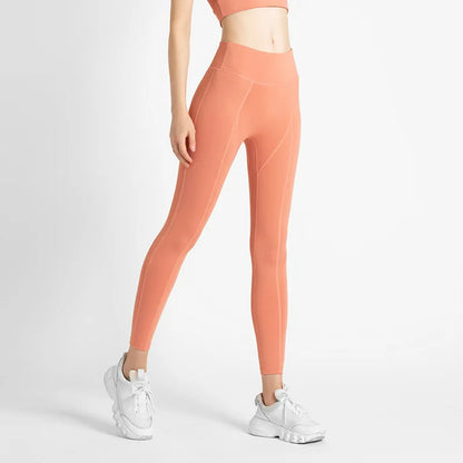 2022 New Sportswear Long Sleeve Top Pants Yoga Suit High Waist Peach Buttocks Seamless Leggings With Mesh Pocket Fitness Gym Set
