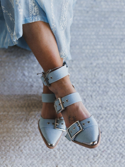 Hendrix Buckle Bootie - Light Denim