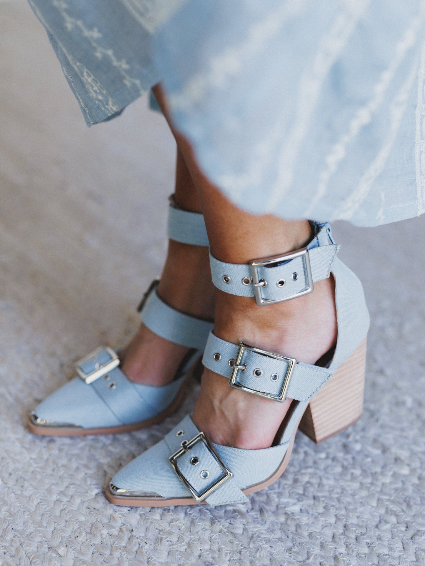 Hendrix Buckle Bootie - Light Denim