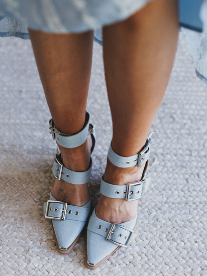 Hendrix Buckle Bootie - Light Denim