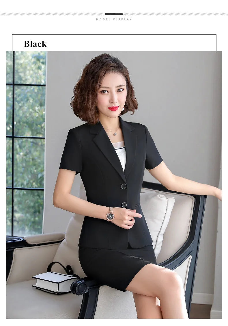 Naviu New Fashion Women Formal Suits Business Temperament Short Sleeve Slim Blazer and Trousers Office Ladies Work Wear