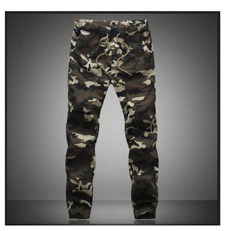 Men's Camo Jogger Cargo Pants – Cotton, Drawstring, Loose Fit, 4 Colors, M-5XL