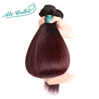 Ali Grace Hair Brazilian Straight Hair 3 Bundles Ombre Human Hair Weave With 4*4 Lace Closure 100% Remy Hair 1B/99J