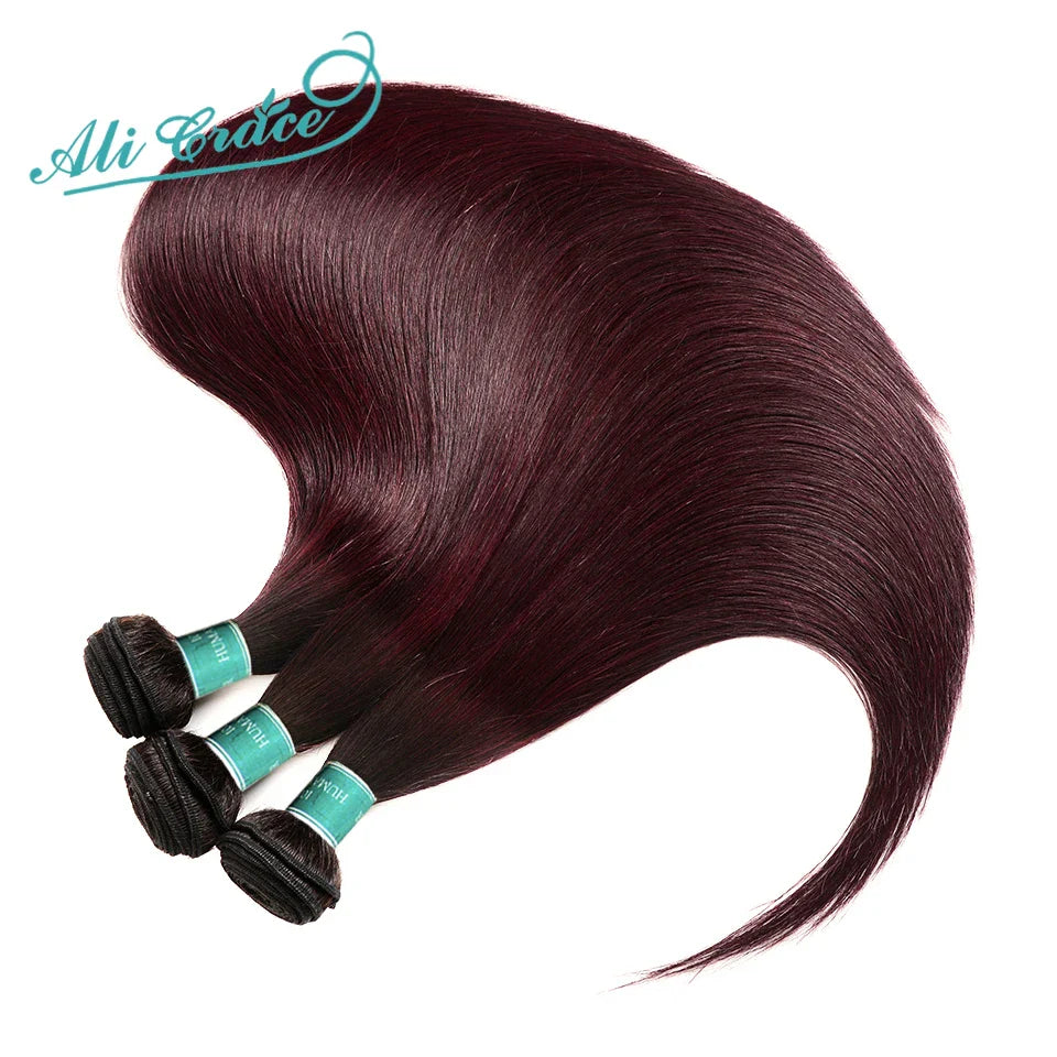Ali Grace Hair Brazilian Straight Hair 3 Bundles Ombre Human Hair Weave With 4*4 Lace Closure 100% Remy Hair 1B/99J