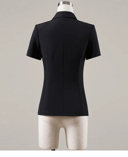 Naviu New Fashion Women Formal Suits Business Temperament Short Sleeve Slim Blazer and Trousers Office Ladies Work Wear