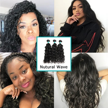 ALI GRACE Hair Brazilian Natural Wave Hair Bundles 3 Pieces 100% Human Hair Weaving 12-28inch Remy Hair Extensions Water Wave