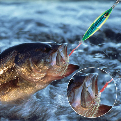 Slow Jig Assist Hooks with Feather – 100pcs, High-Carbon Steel, Sizes 11–15#, Saltwater