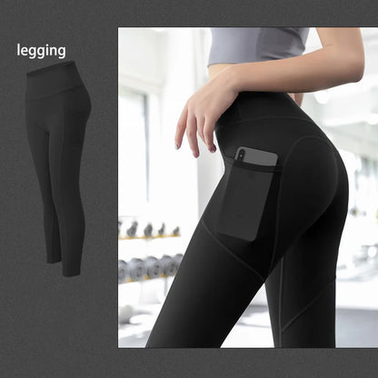 2022 New Sportswear Long Sleeve Top Pants Yoga Suit High Waist Peach Buttocks Seamless Leggings With Mesh Pocket Fitness Gym Set