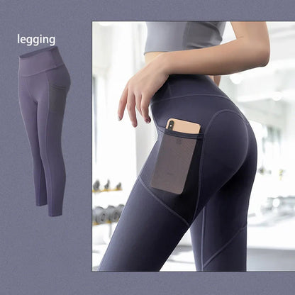 2022 New Sportswear Long Sleeve Top Pants Yoga Suit High Waist Peach Buttocks Seamless Leggings With Mesh Pocket Fitness Gym Set