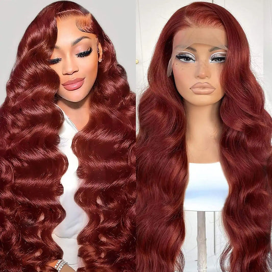 34 Inch Reddish Brown Body Wave HD Lace Front Human Hair Wig PrePlucked 13x4 Colored Human Hair Glueless Lace Frontal Wigs