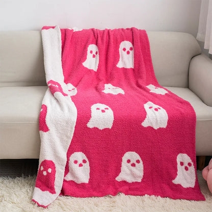 100% Polyester Casual Throw Blanket Customized Cartoon Pattern Cute Ghost Print Jacquard Blanket