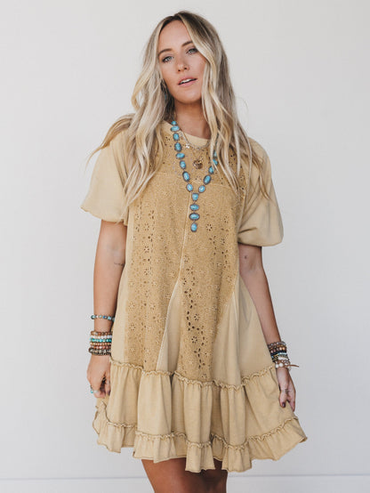 Dottie Crochet Contrast Dress - Light Mustard - Pre Order
