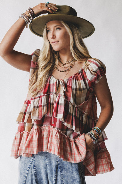 Clover Stitch Plaid Top - Pink - Pre Order