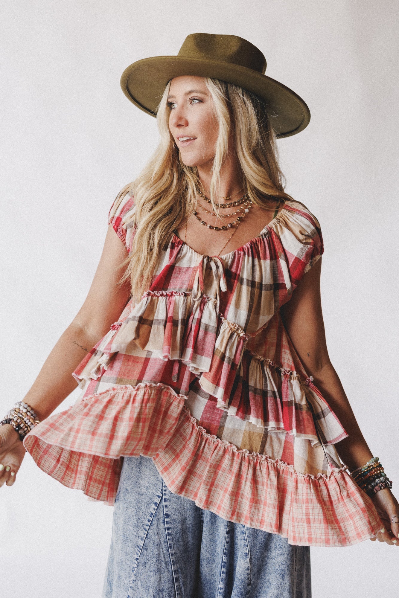 Clover Stitch Plaid Top - Pink - Pre Order