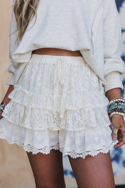 Antoinette Boho Ruffle Shorts - Cream - Pre Order