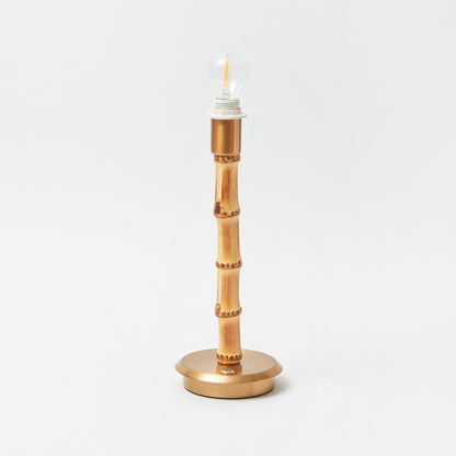 Bamboo Rechargeable Lamp with Soft Blue Lotus Shade (18cm)