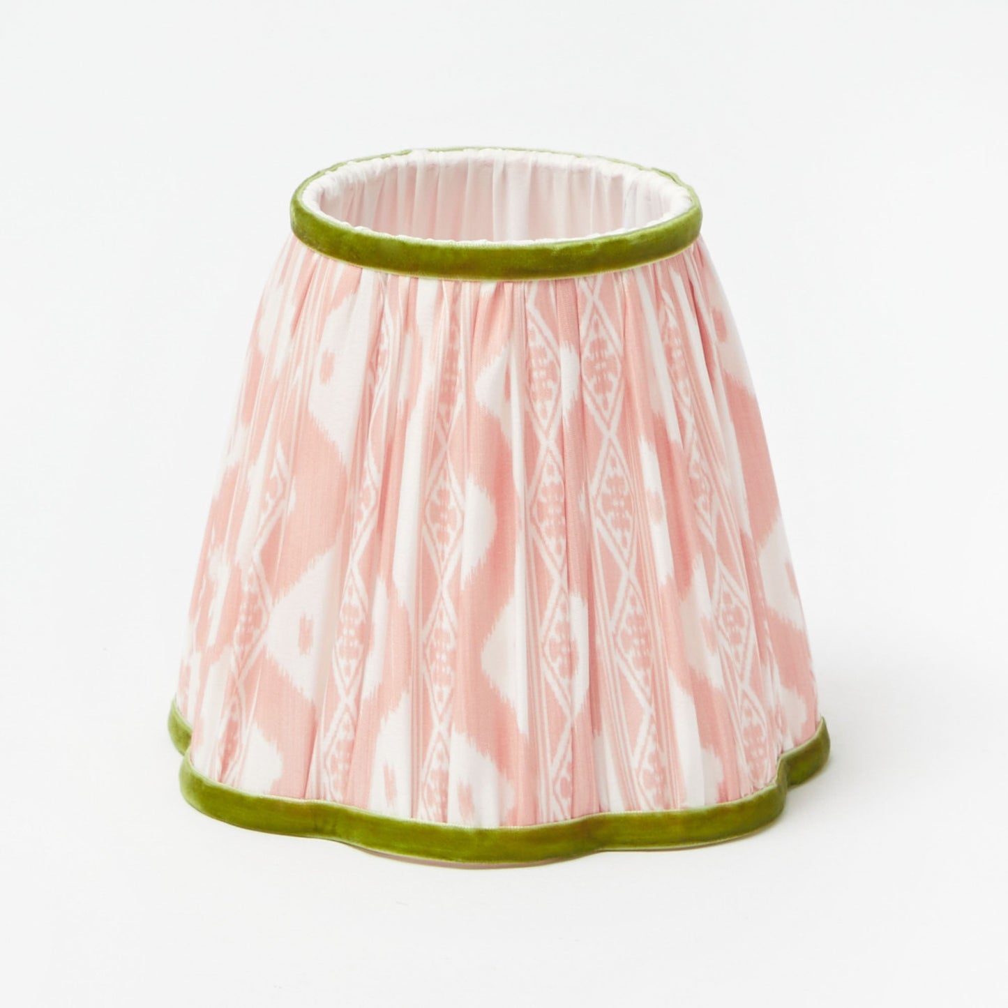 Rattan Ursula Rechargeable Lamp with Pink & Green Ikat Shade (18cm)