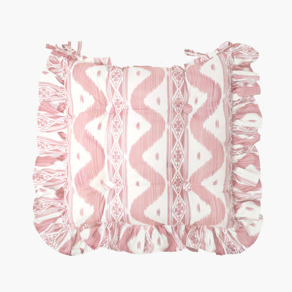 Frilled Pink Ikat Seat Pad Cushions (Set of 4)
