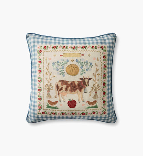 Country Home Embroidered Pillow - Multi