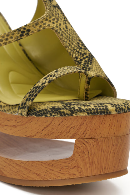 AKIRA GOLD RIN GREENSNAKE NOVELTY LACE UP WEDGE SANDAL