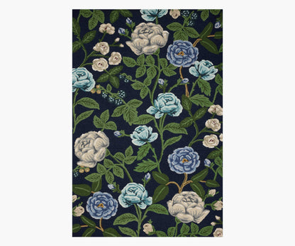 Highgrove Roses Wool Hooked Rug - Navy