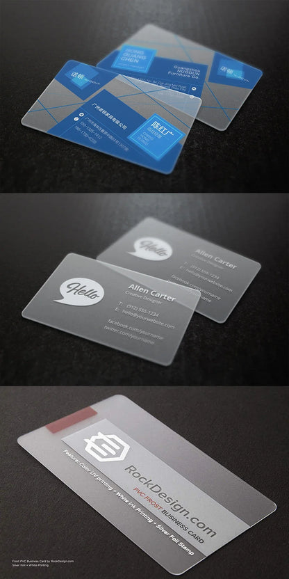 20/50/100/200PCS Transparent PVC Business Card Colorful Printing Personalized LOGO Text Thank You Card Free DESIGN 0.38mm