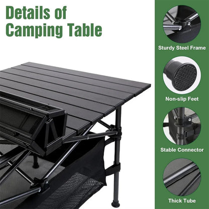 Lightweight Aluminum Folding Roll-Up Camping Table with Easy Carrying Bag for Indoor & Outdoor
