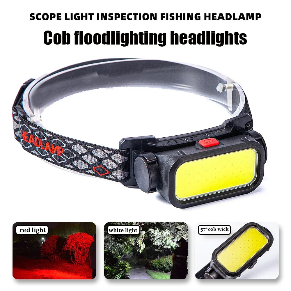 Powerful COB LED Headlamp USB Rechargeable 4 Modes Lighting Head Flashlight With 18650 Built in Battery Camping Fishing Lantern