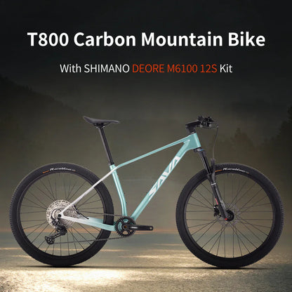 SAVA Men's Carbon Fiber Mountain Bike 12-Speed Adult MTB Bicycle Frame 27.5/29 Inch Shimano M6100 Components