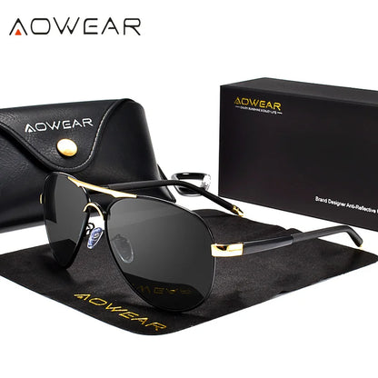 AOWEAR Men's Aviation Sunglasses Men Polarized Mirror Sunglass for Man HD Driving Pilot Sun Glasses