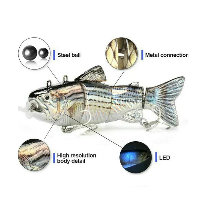 USB Rechargeable Robotic Electric Swimbait – 3.5in, Auto Swimming, Multi-Jointed, Saltwater & Freshwater