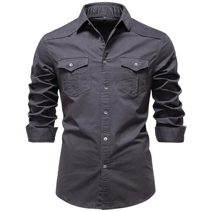AIOPESON 2025 Business Cotton Pocket Shirt Men Long Sleeve Quality Casual Shirts for Men Casual Slim Fit Solid Color Men Shirts