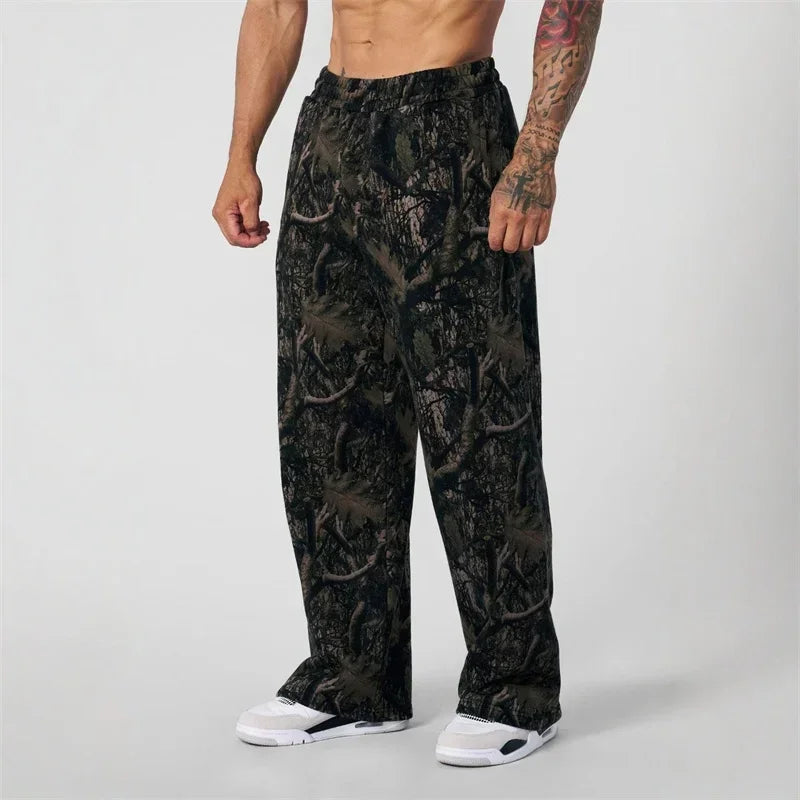spring autumn Straight Casual Pants Men Camouflage Wide Leg Pants Breathable camouflage trousers loose Large size men sweatpants
