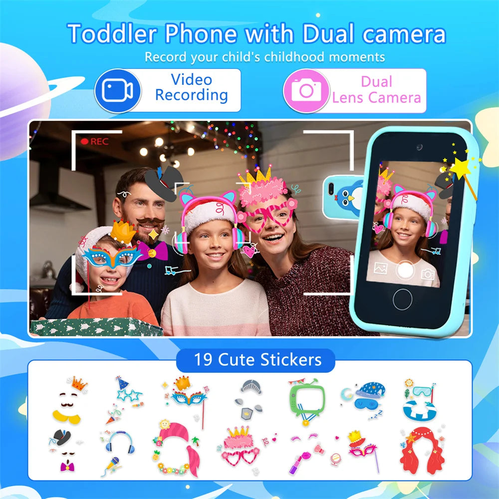 32GB Kids Smart Phone 2.8'' IPS Mini Toy Phone Music Player  28 Games Alarm Clock Flashlight Dual Camera Educational Funny Toys