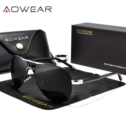 AOWEAR Men's Aviation Sunglasses Men Polarized Mirror Sunglass for Man HD Driving Pilot Sun Glasses