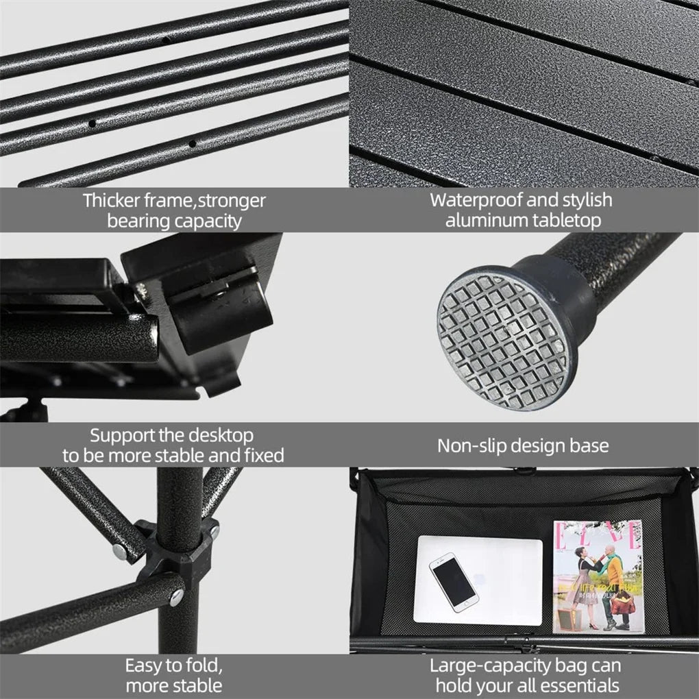 Lightweight Aluminum Folding Roll-Up Camping Table with Easy Carrying Bag for Indoor & Outdoor