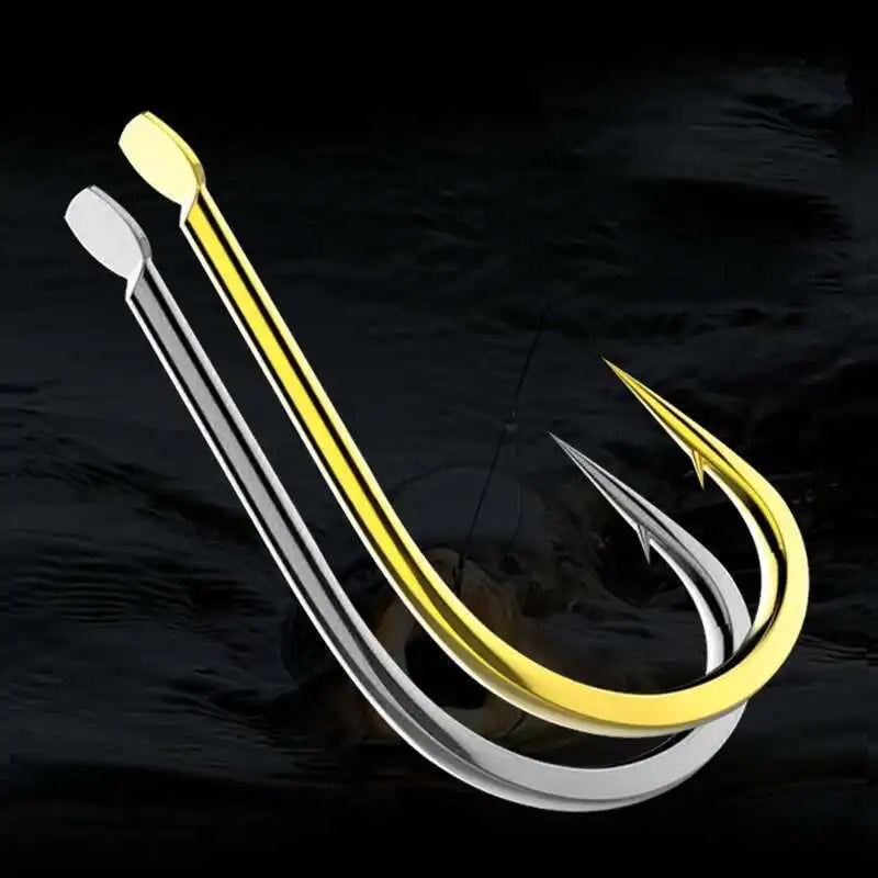 High-Carbon Barbed Fishhooks – 50pcs, Sizes 1–13#, Black & Golden, Carp & Sea Fishing