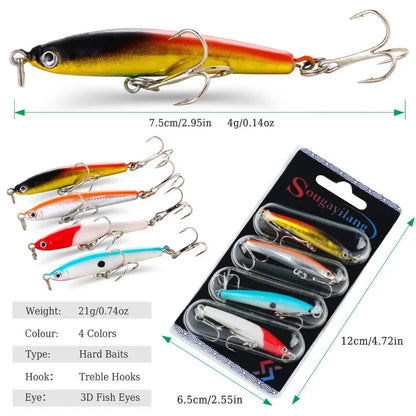 Sougayilang Fishing Bait Set 4PCS Wobbler Anti-corrosion Hook Bass Fishing Lure for Sea Carp Fishing Tackles De Pesca