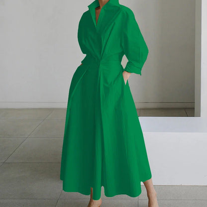 Fashion Dress Women Spring New Long Sleeve Turn-down Collar High Waist Print Button Elegant Big Hem Loose Commute Female Dress