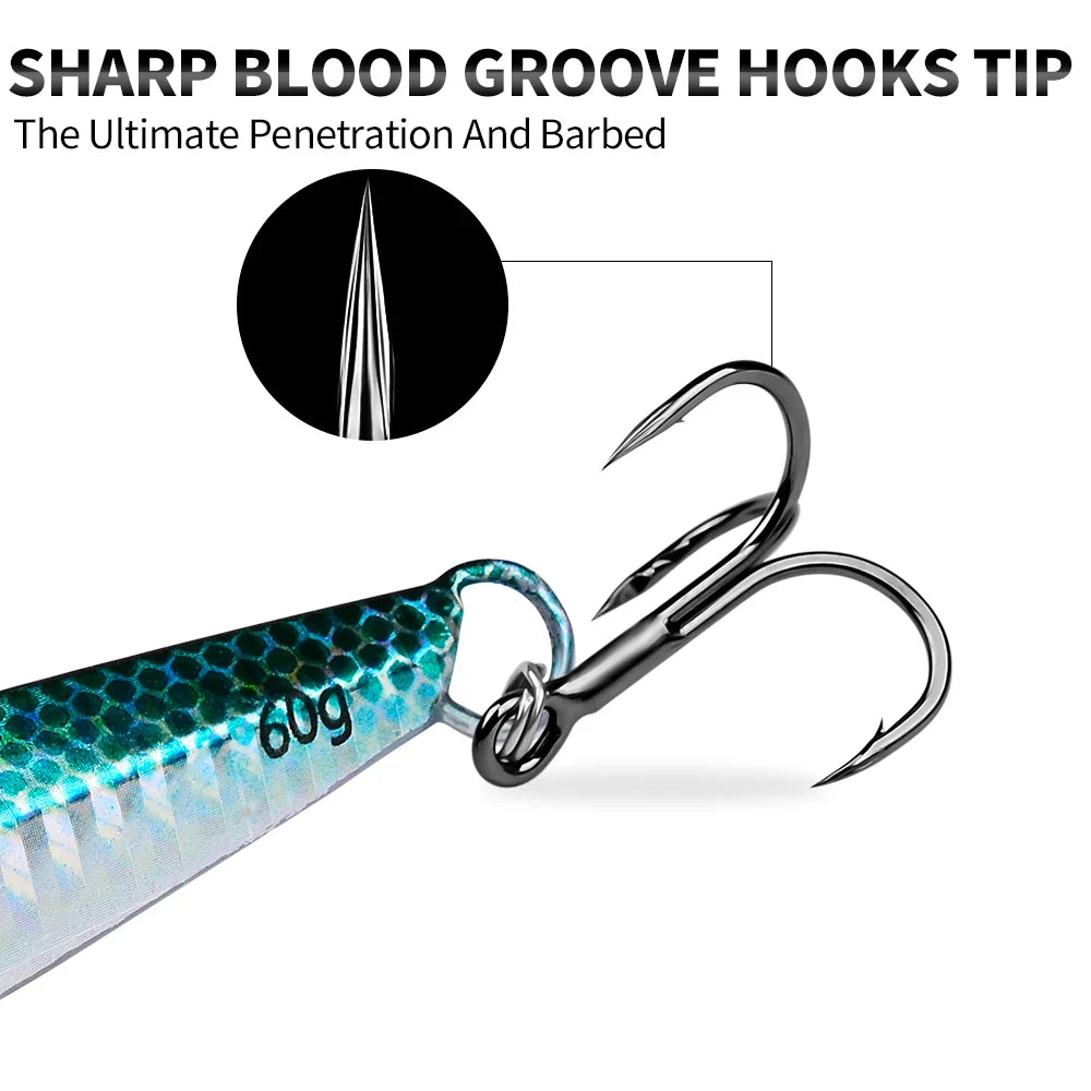 PROBEROS 5pcs Luya Iron Plate Sea Fishing Metal Bionic Bait 17g/21g/24g/30g/40g/60g Double Hooks Luminous Fake Bait Wholesale
